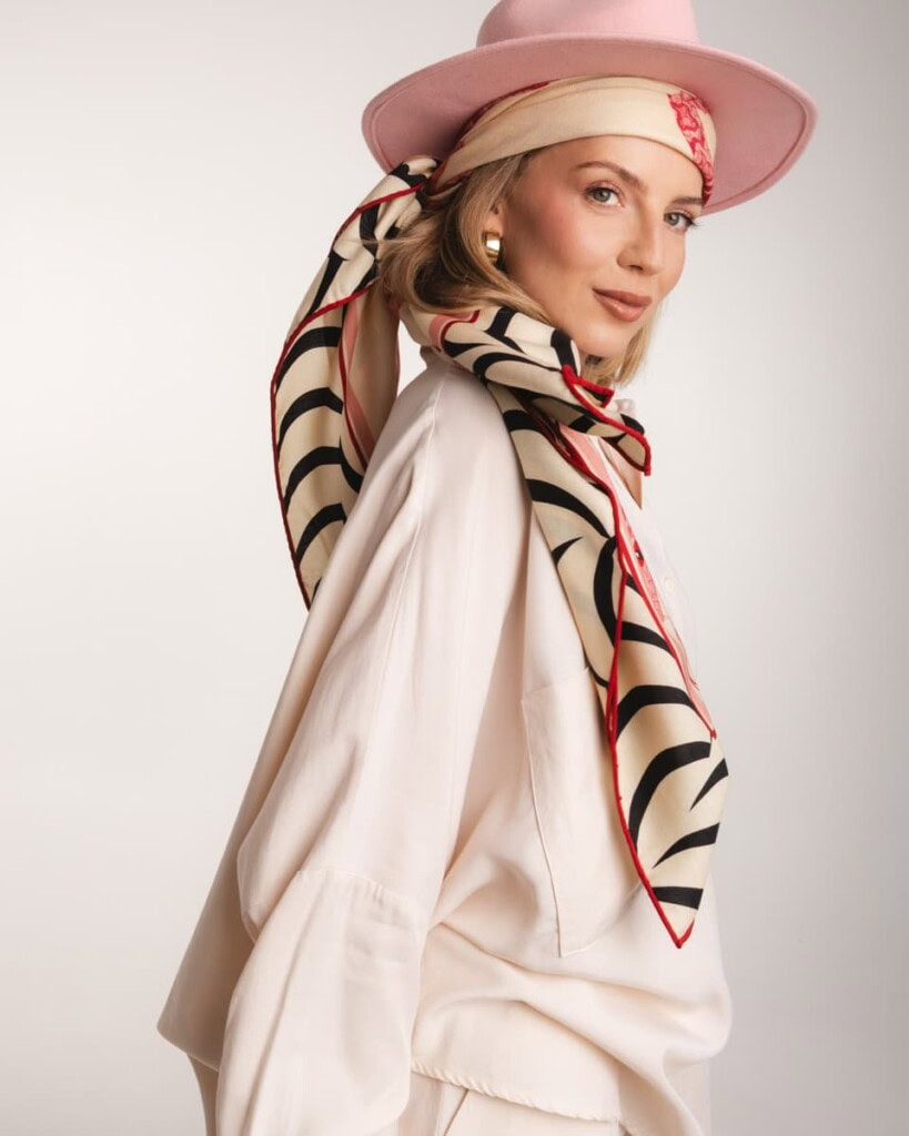 kapelusz damski bando z jedwabna szarfa rozowy spadiora 5