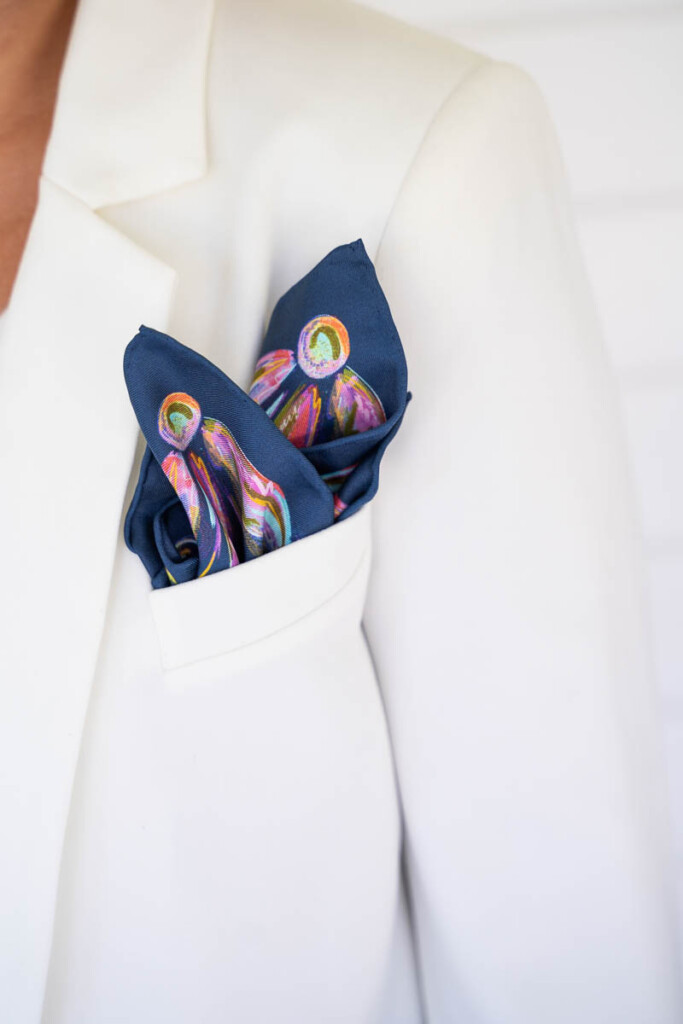 jedwabna poszetka spadiora dwustronna konik mazurski granat