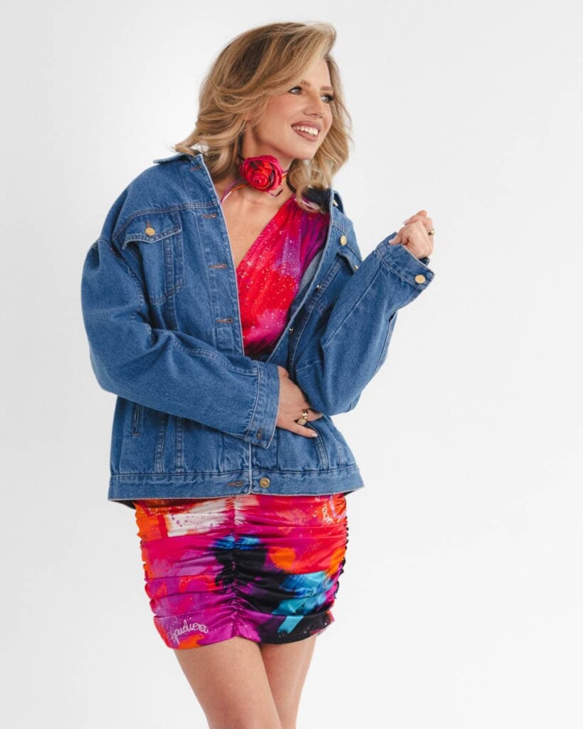 kurtka jeansowa safari kwiaty zodiaku pedzel spadiora 40