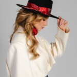 kapelusz damski bando z jedwabna szarfa czarny spadiora 6