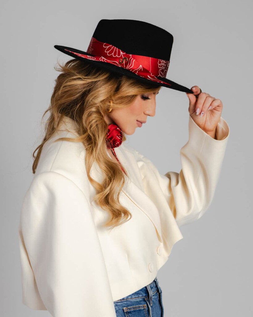 kapelusz damski bando z jedwabna szarfa czarny spadiora 6