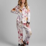 jedwabna pizama senso kwiaty zodiaku zestaw z dlugimi spodniami spadiora