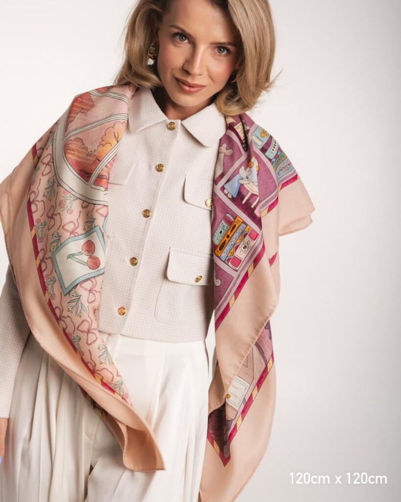 chusta welniano jedwabna dwustronna rozowe szeptane opowiesci spadiora 1