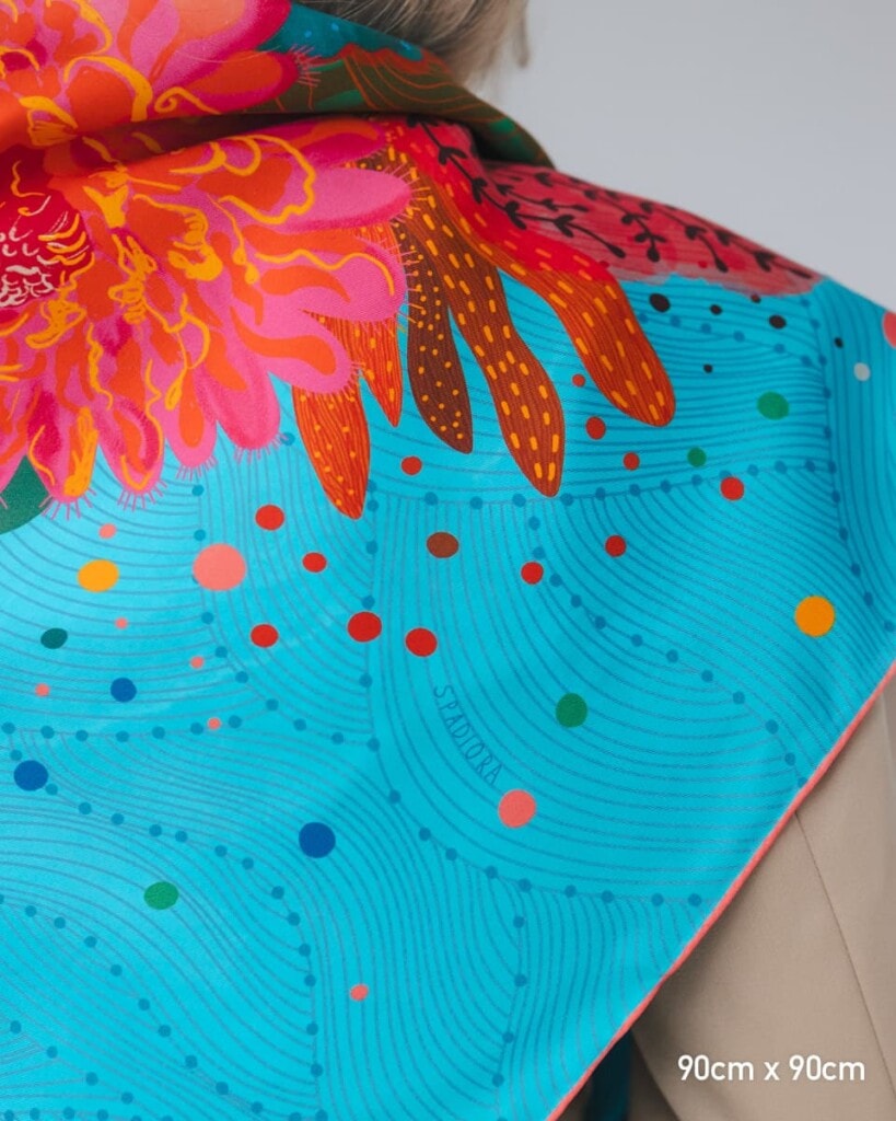 apaszka jedwabna dwustronna kwiaty podwodne spadiora 6