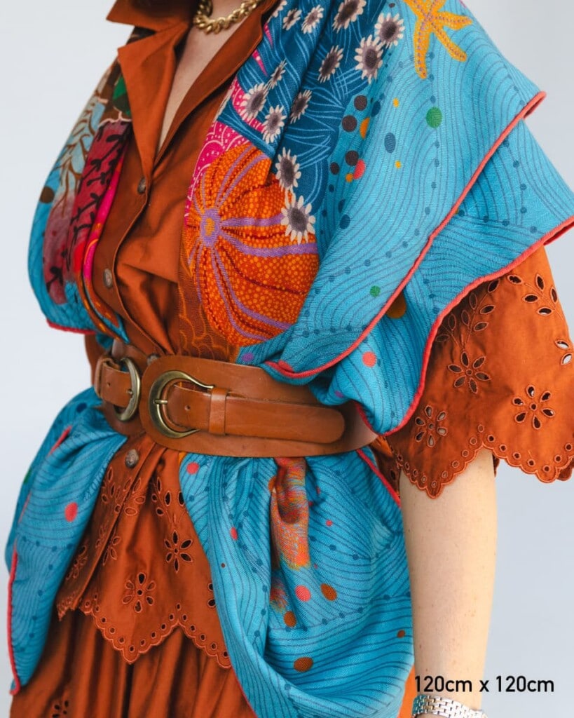 chusta welniano jedwabna dwustronna kwiaty podwodne spadiora 2