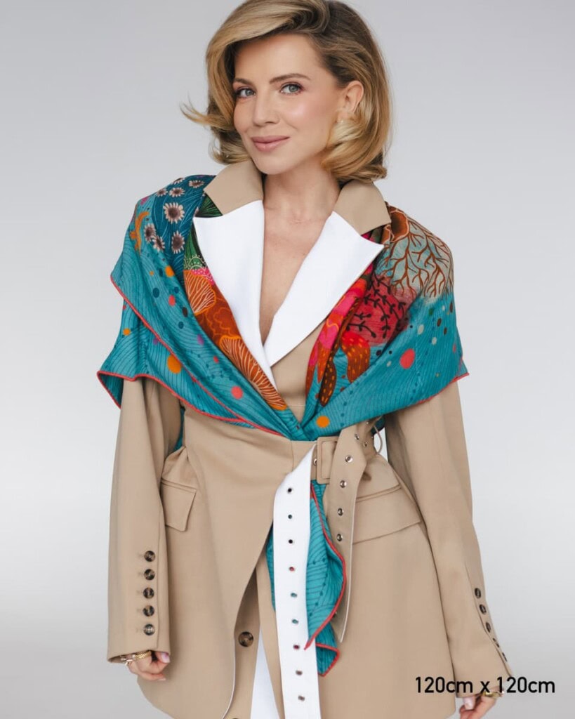 chusta welniano jedwabna dwustronna kwiaty podwodne spadiora 10