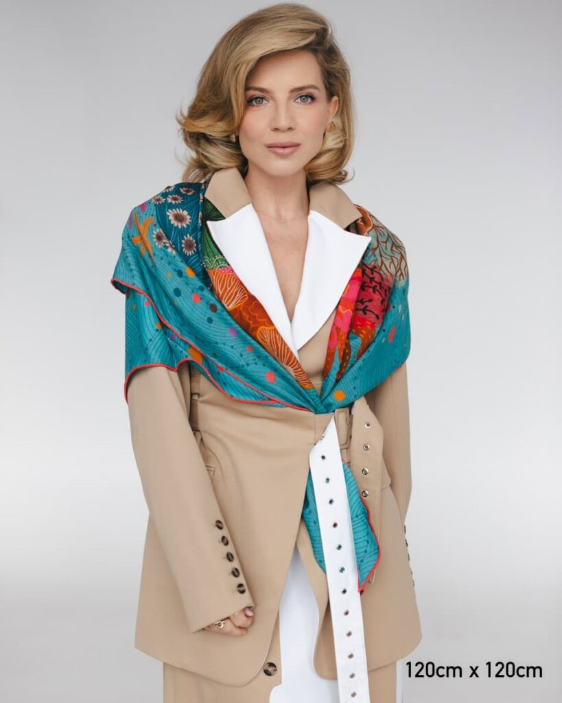 chusta welniano jedwabna dwustronna kwiaty podwodne spadiora 11