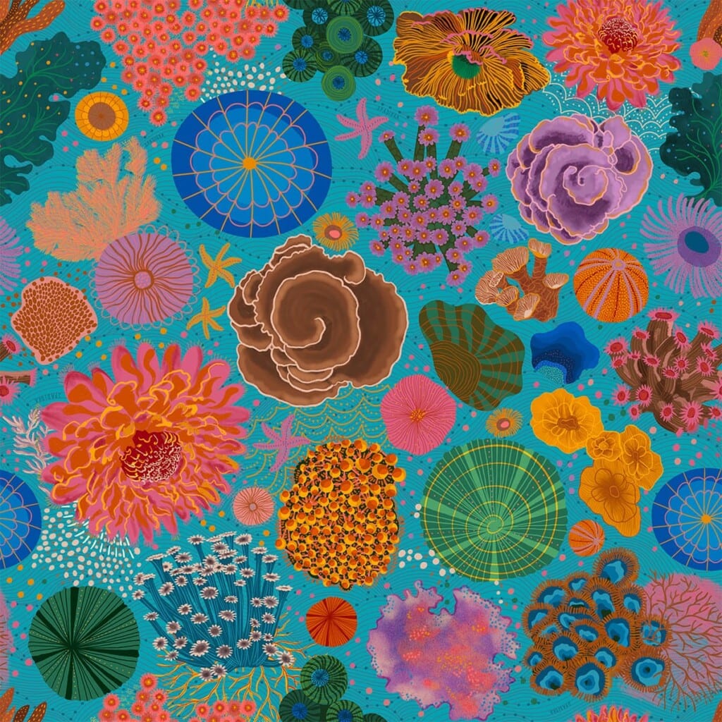 wzor kwiaty podwodne kolor spadiora