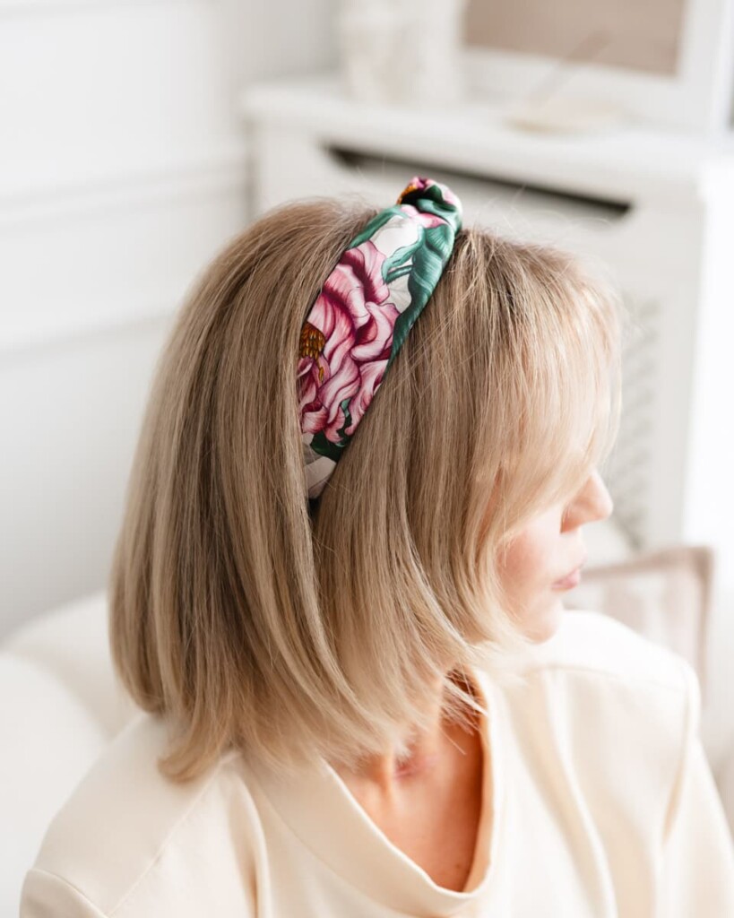 jedwabna opaska do wlosow z supelkiem pomander rozowa spadiora 1