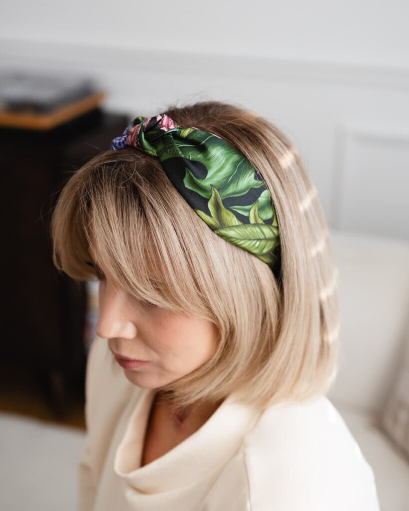 jedwabna opaska do wlosow z supelkiem pomander zielona spadiora