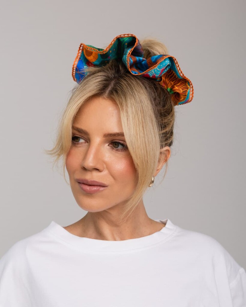 jedwabna gumka scrunchie z koronka akvo kwiaty podwodne spadiora 2